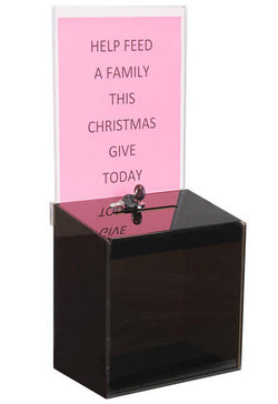 Acrylic Ballot Box w/ 9 x 11 Header Lock, Wall Mount or Countertop   Black