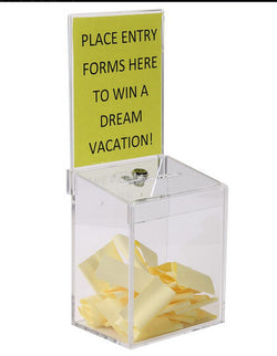 Acrylic Ballot Box w/ 6.5 x 8 Header Lock, Wall Mount or Countertop   Clear