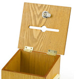 7.4" x 9.9" x 6.5" Wooden Ballot Box w/ Side Pocket, Pen   Lock, Wall or Countertop - Oak 19246