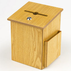 Wooden Ballot Box w/ Side Pocket, Pen Lock, Wall or Countertop   Oak