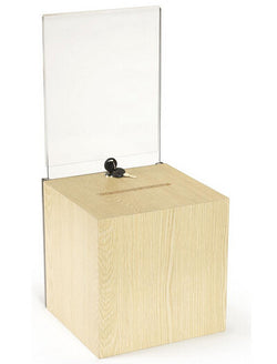 9.0 x 20.0 x 9.0 Wooden Ballot Box w/ 8.5 x 11 Header Lock   Oak 19248
