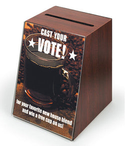 8.5 x 11.0 x 9.0 Wooden Ballot Box with 8.5 x 11 Sign Holder Pen   Mahogany