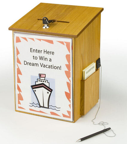 10.1" x 13.9" x 9.5" Wooden Ballot Box w/ Sign Holder, Side Pocket, Pen   Lock, Wall or Counter 19254
