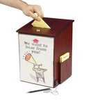 10.1" x 13.9" x 9.5" Wooden Ballot Box w/ Sign Holder, Side Pocket, Pen   Lock, Wall or Counter 19255