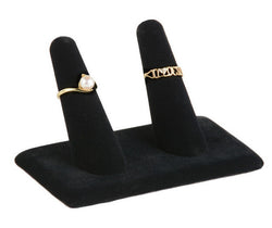 4.0" x 2.5" x 2.5", Ring Finger Jewelry Display Holds 2 Bands, Black Velvet 19270