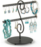9.0" x 8.0" x 5.5", T-bar Jewelry Display for 18 Pairs of Earrings, 2 Tiers, Steel - Black 19299