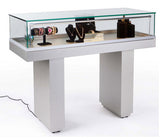 47.8" x 38.0" x 20.0", Semi-Gloss Silver Jewelry Display Case with Hydraulic Lift Opening 19304