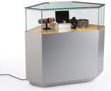 44 Quarter Vision Corner Display Case, w/Drawers, Ships Assembled   Silver