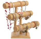 12.1" x 13.0" x 10.1", Jewelry Display with 3 T-Bars for Bracelets and Chains, Paper Twine - Natural