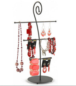 10.0" x 16.0" x 5.0", 3-Tiered Jewelry Display for Bracelets and Chains, Steel - Black 19334