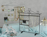 14.3" x 14.5" x 4.0", Jewelry Display for 18 Pairs of Earrings, 10 Necklace Bars, Steel - Black 19336