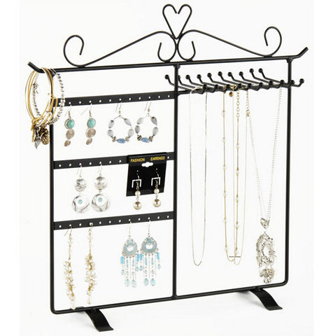 14.3" x 14.5" x 4.0", Jewelry Display for 18 Pairs of Earrings, 10 Necklace Bars, Steel - Black 19336