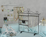 14.3" x 14.5" x 4.0" Jewelry Display for 18 Pairs of Earrings, 10 Necklace Bars, Steel - Silver 19337
