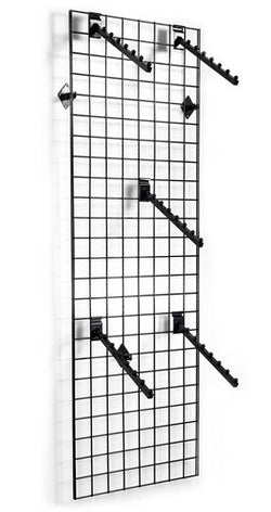 2' x 6' Wall Mounted Gridwall Panels, Set of 2, (25) 7 Ball Waterfall Hooks - Black 19351