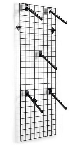 2' x 6' Wall Mounted Gridwall Panels, Set of 2, (25) 7 Ball Waterfall Hooks - Black 19351