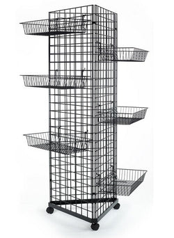 3-Sided Gridwall Fixtures, Set of (2), Wheeled Bases, Includes (12) Baskets - Black 19357