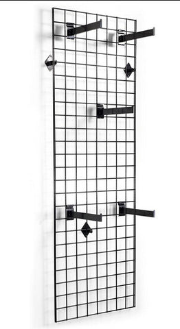 2' x 6' Wall Mounted Gridwall Panels, Set of 2, (25) 12" Faceout Hooks - Black 19359