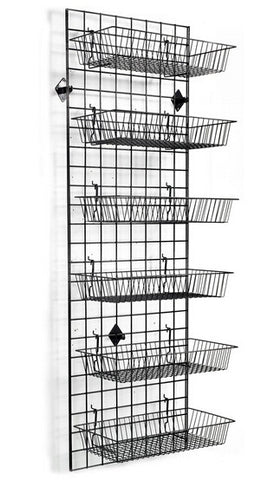 2' x 6' Wall Mounted Gridwall Panels, Set of 2, (12) Baskets - Black 19360