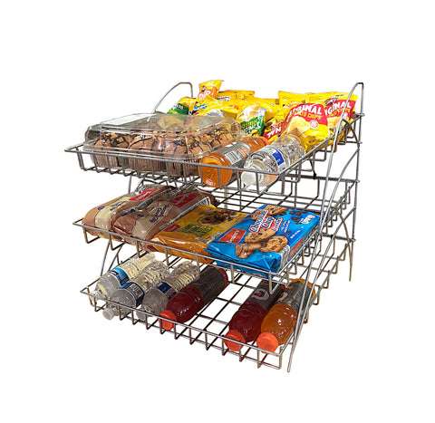 Metal Wire Rack for Chips Beverages Confectionaries Table Countertop 3-shelf Display 19392