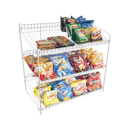 24" Wide X 14.9" Deep X 23.2" Tall 3-Open-Shelf Wire Rack for Countertop Chips Snack Book Display Organizer Concession Theatre Kitchen Pantry Stand WHITE 19396