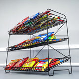 24" Wide X 14.9" Deep X 23.2" Tall 3-Open-Shelf Wire Rack for Countertop Chips Snack Book Display Organizer Concession Theatre Kitchen Pantry Stand Black 19396