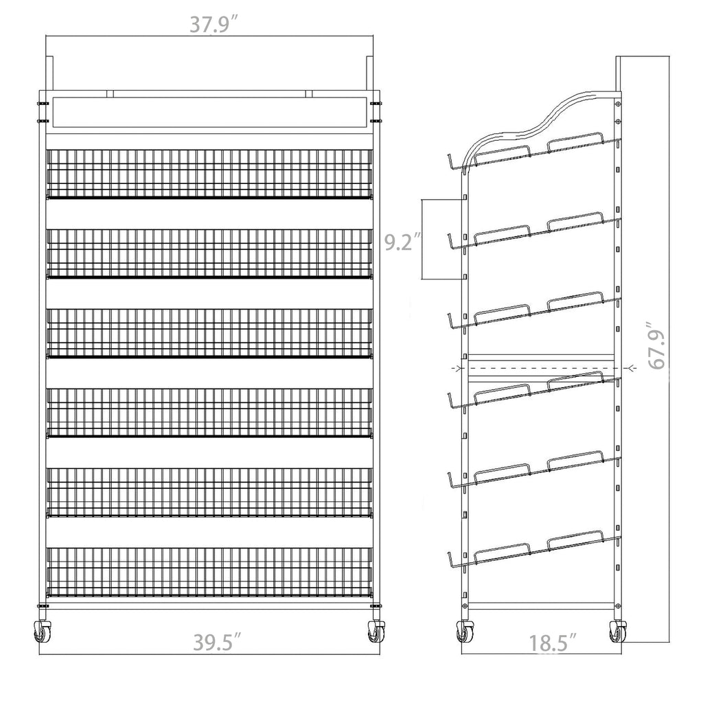 Wide Metal Bakery Display Rack Wheels 6-Shelve 39.5