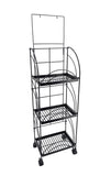 3-Tier Metal Shelving Display w/ Wheels & Removable Sign Header, Black Finish 19400
