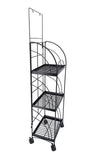 3-Tier Metal Shelving Display w/ Wheels & Removable Sign Header, Black Finish 19400