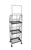 3-Tier Metal Shelving Display w/ Wheels & Removable Sign Header, Black Finish 19400