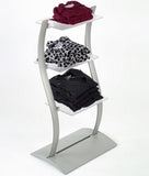 24.0" x 47.0" x 16.0" Tiered Shelving Display with 3 Height Adjustable Acrylic Shelves, Curved - Sil
