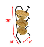 FixtureDisplays 3 Tier Wicker Basket Metal Stand with Sign Clips, Market Basket Storage Organizer 19425