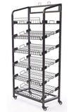 29"w Bakery Display Rack w/ Wheels, 6 Shelves   Header - Black 19428