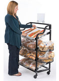 Bakery Display Rack w/ Wheels, 4 Shelves, 4 Side Baskets   Header - Black 19430