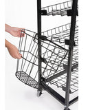 Bakery Display Rack w/ Wheels, 4 Shelves, 2 Side Baskets   Header - Black 19431