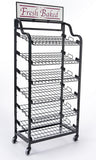 30"w Bakery Display Rack w/ Wheels, 6 Shelves   Header - Black 19434