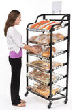 30"w Bakery Display Rack w/ Wheels, 6 Shelves   Header - Black 19434