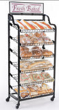 30"w Bakery Display Rack w/ Wheels, 6 Shelves   Header - Black 19434