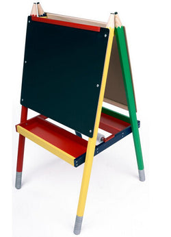 Childrens Easel with Black Chalkboard, White Marker Board, 2 Storage Trays