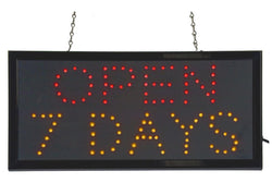"OPEN 7 DAYS" Animated LED Sign with Hanging Chain, Rectangular - Red   Yellow 19534