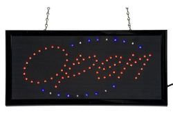 "OPEN" Animated LED Sign with Hanging Chain, Rectangular - Red Blue 19535
