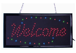 "Welcome" Animated LED Sign with Hanging Chain, Rectangular - Red 19536