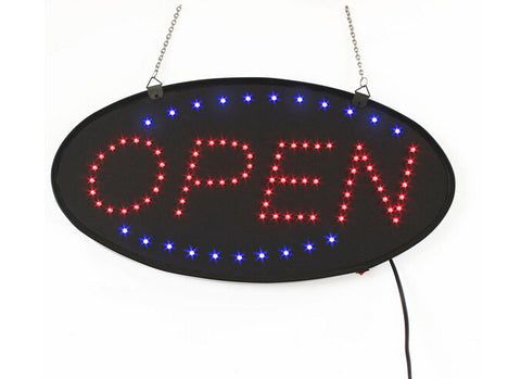 "OPEN" Animated LED Sign with Hanging Chain, Round - Red 19538