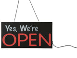 "Yes, We're Open" LED Sign with Hanging Chain, Rectangular - White   Red 19543