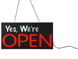 "Yes, We're Open" LED Sign with Hanging Chain, Rectangular - White   Red 19543