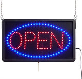 OPEN Animated LED Sign with Hanging Chain, Rectangular   Red Blue 19547