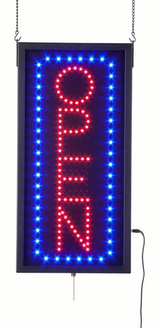 OPEN Animated LED Sign with Chains, Vertical Display - Red   Blue 19548