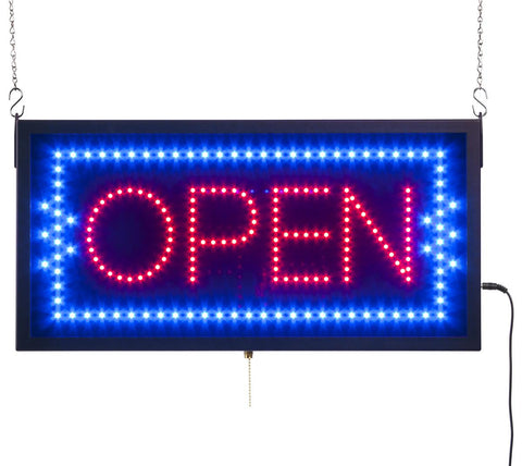 "OPEN" Animated LED Sign with Hanging Hardware, Rectangular - Red   Blue 19549