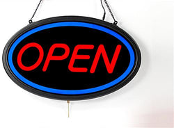 OPEN Animated LED Sign with Chains, Oval   Blue Red 19554