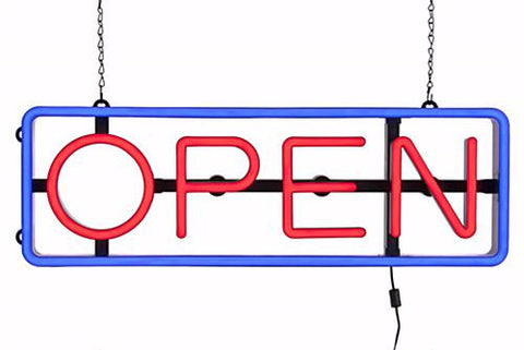 "OPEN" LED Sign with Hanging Chain, Vertical or Horizontal - Red   Blue 19557