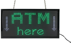 "ATM HERE" Animated LED Sign with Hanging Chain, Rectangular - Green 19561